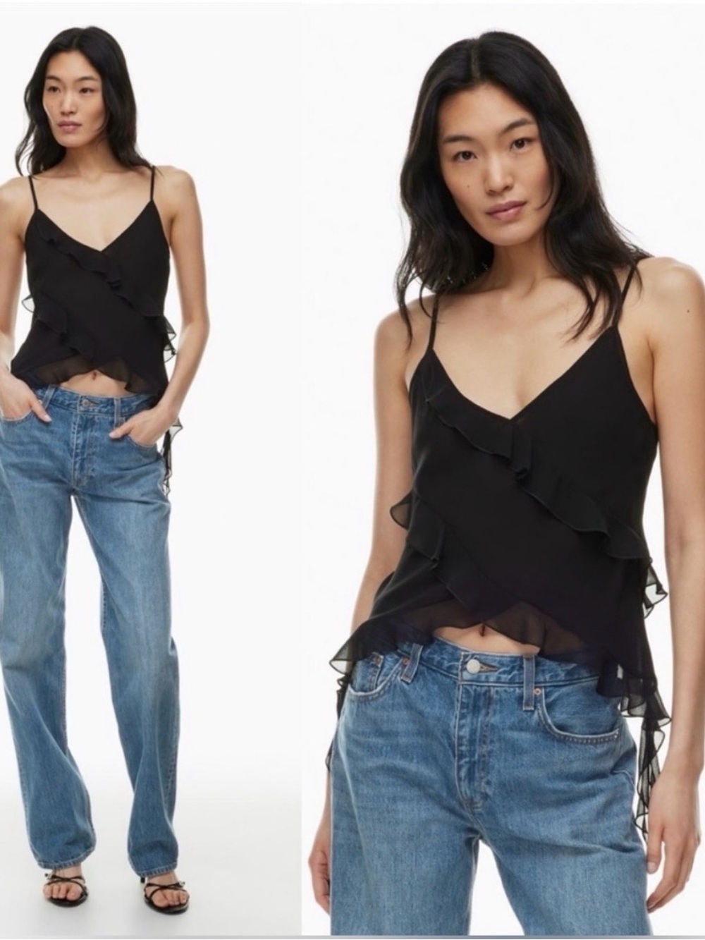 Aritzia Black Layered Ruffle V-Neck Camisole